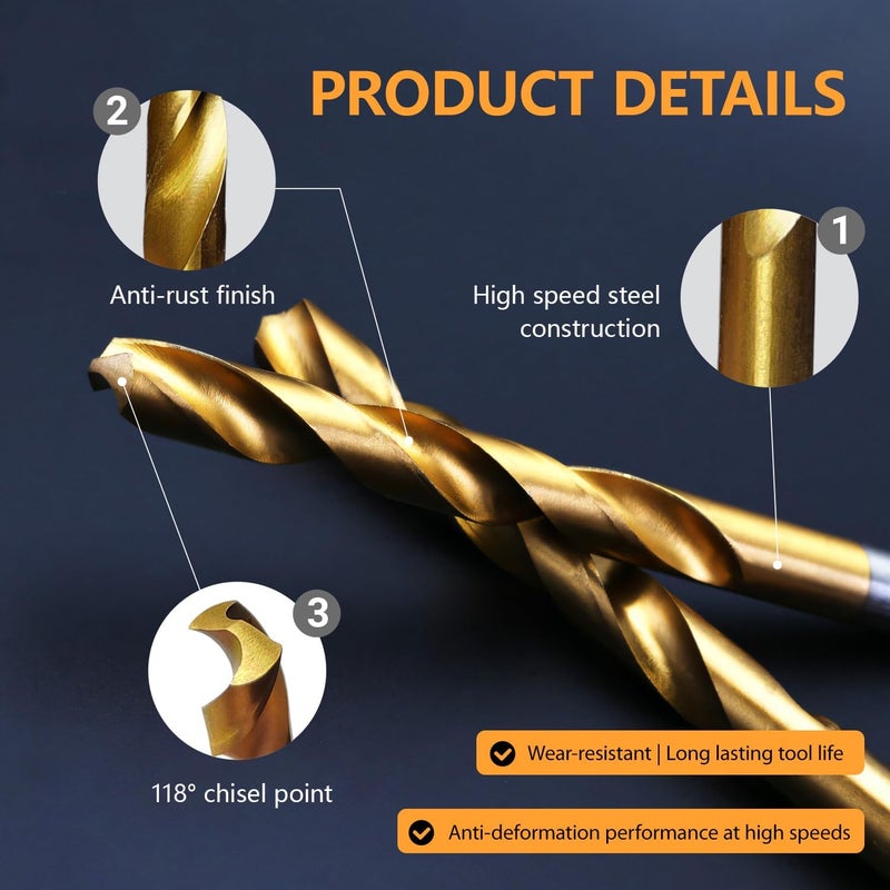 Hymnorq Metric Jobber Twist Drill Bits Set of 19pcs, 1.0 to 10mm by 0.5mm, Titanium Coated HSS, Straight Shank and Convinient Index Case for Wood Plastic and Soft Metal Sheet - Image 2